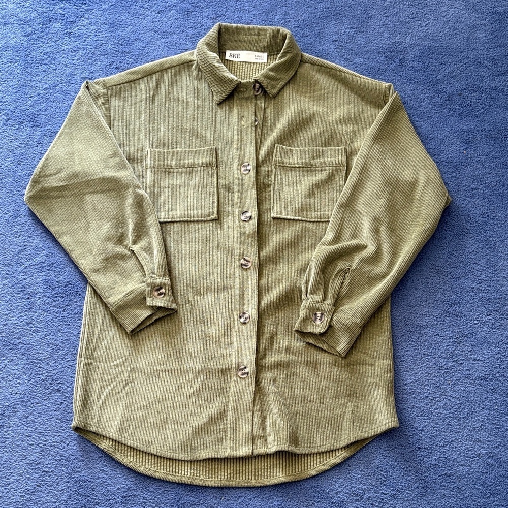 BKE olive Green Button Down Shacket